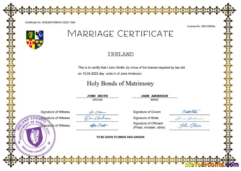 Ireland marriage certificate